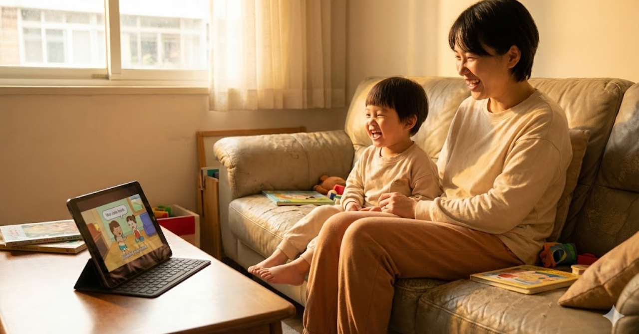 英語を通して笑顔で過ごす親子の様子