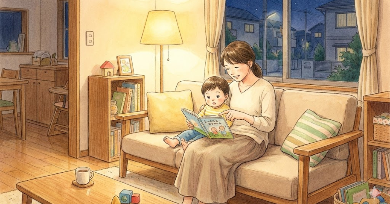 おうち英語に悩みながらも、親子で穏やかな時間を過ごす様子