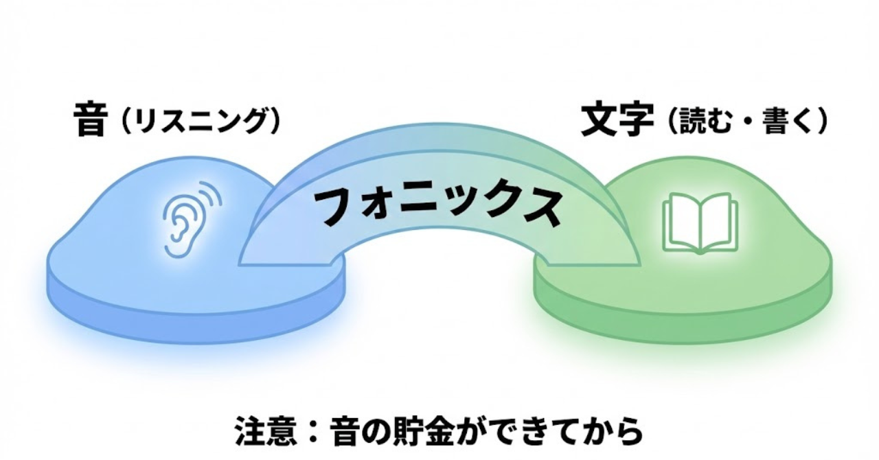 音と文字をつなぐフォニックスのイメージ（橋渡し）