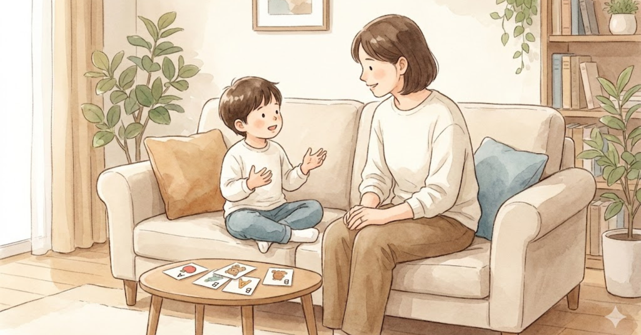 フォニックスを始める前に、親子で気持ちを整えて考えているイメージ