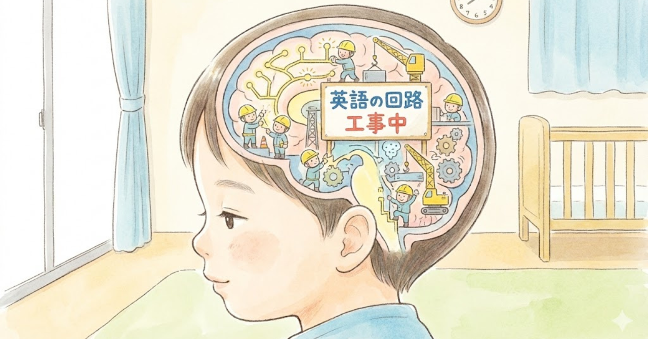 英語の沈黙期に脳内で言語回路が作られている様子のイラスト