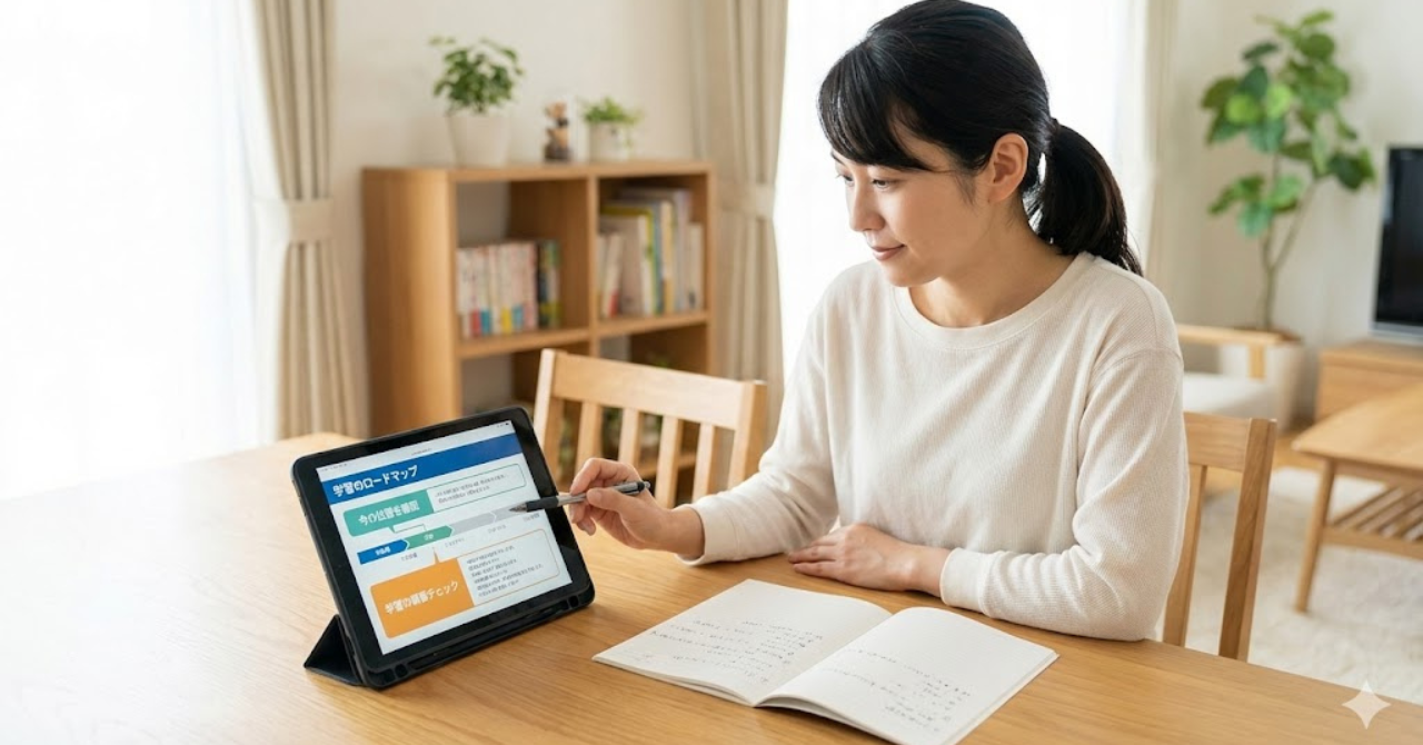 子どもの英語学習の順番を表で確認する親のイメージ