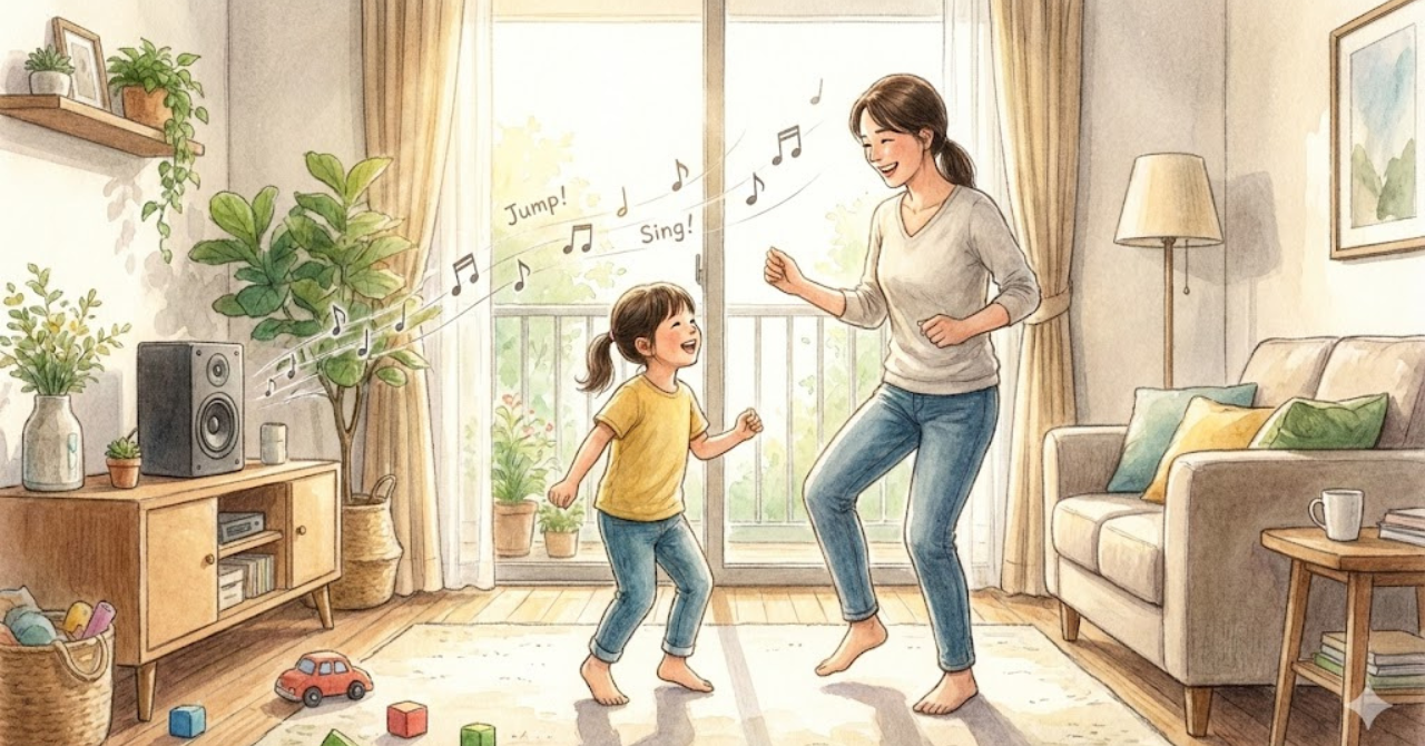 おうち英語を立て直し、親子で前向きな表情になるイメージ