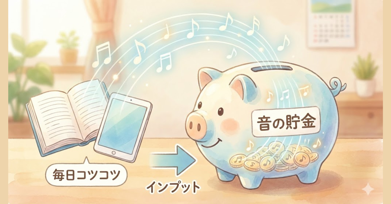 英語学習で音のインプットが少しずつ蓄積される様子のイメージ