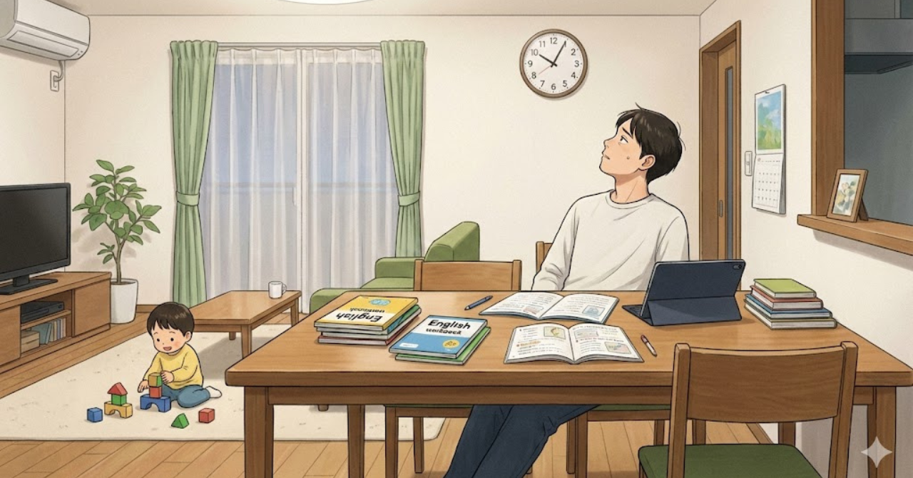 おうち英語を頑張りすぎて疲れてしまう保護者のイメージ